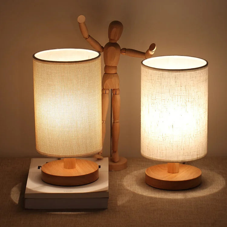 Linen Table Lamp with Wooden Base Dimmable LED Bedside Lamp with Remote Control and Touch Switch USB Powered Japandi Style for Bedroom | Living Room