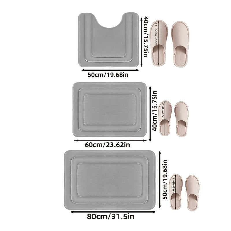 Memory Foam Bath Mat Set Absorbent Non-Slip Bathroom Rug Set with Contour Toilet Mat Machine Washable Microfibre Mats for Bathroom and Toilet