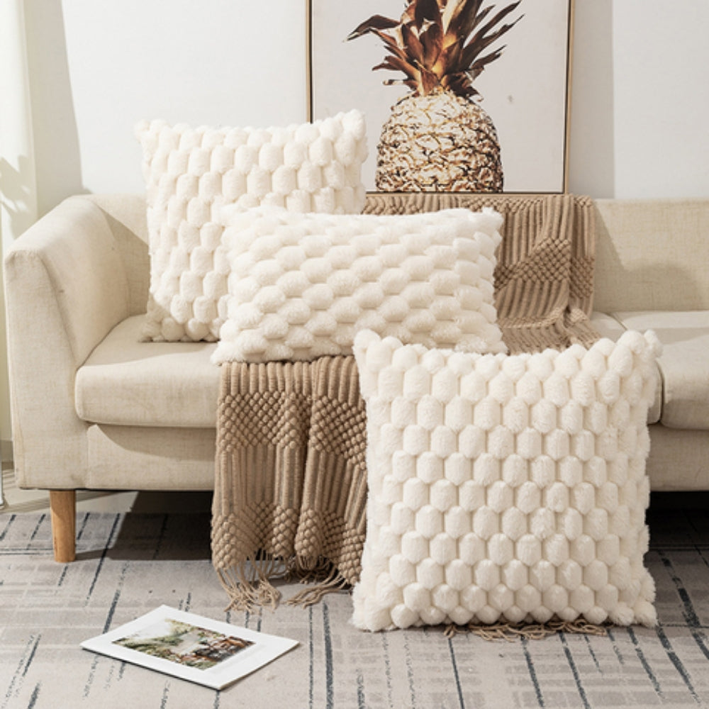 Soft Marshmallow Cushion Cover Plush Textured Faux Fur Pillowcase for Sofa