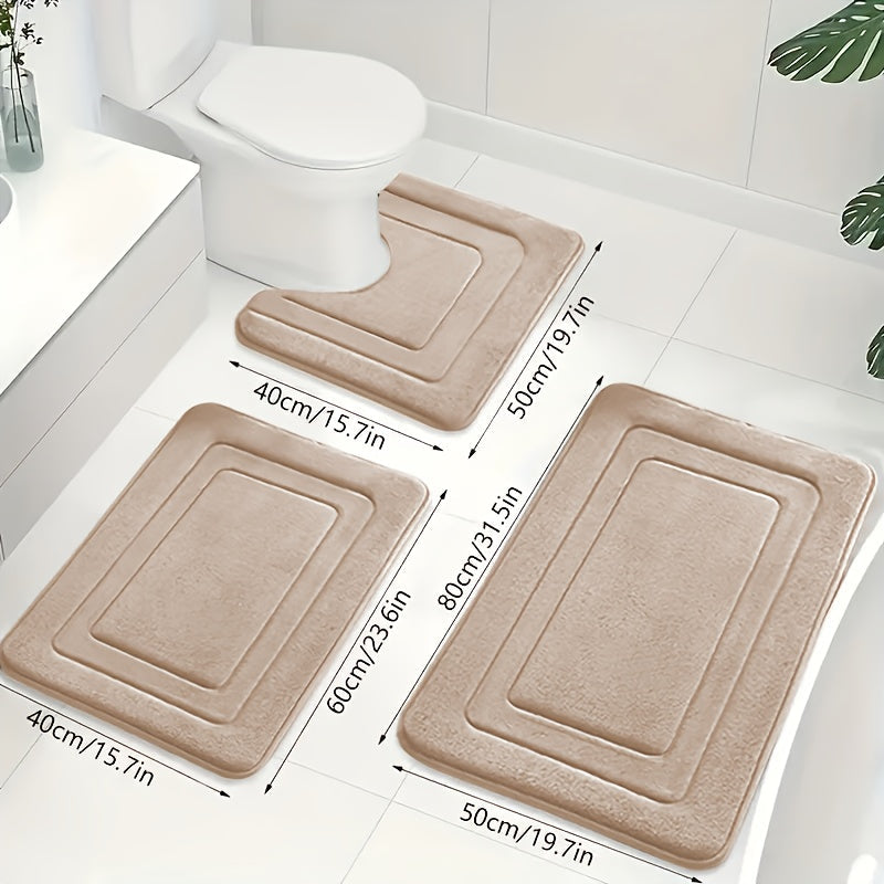 Memory Foam Bath Mat Set Absorbent Non-Slip Bathroom Rug Set with Contour Toilet Mat Machine Washable Microfibre Mats for Bathroom and Toilet