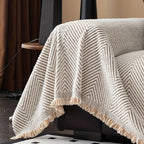 Herringbone Sofa Cover Woven Chenille Look Couch Throw with Fringe Non Slip Washable Furniture Protector for Sofa | Armchair and Bed