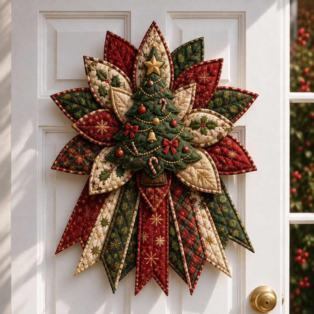 Christmas Door Hanger Sewing Kit Quilted Patchwork Wall Hanging DIY Craft Kit with Fabric | Templates and Instructions for Beginners