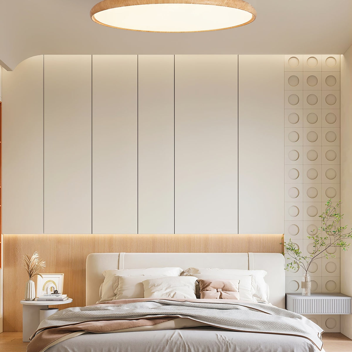 Scandinavian Wood-Effect Flush Mount Ceiling Light With Tri-Colour Glow — Ashbury Home & Living