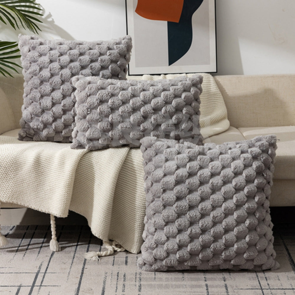 Soft Marshmallow Cushion Cover Plush Textured Faux Fur Pillowcase for Sofa