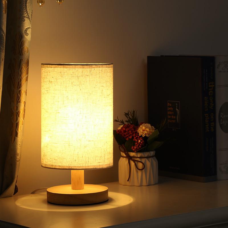 Linen Table Lamp with Wooden Base Dimmable LED Bedside Lamp with Remote Control and Touch Switch USB Powered Japandi Style for Bedroom | Living Room