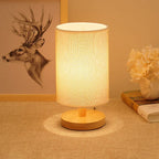 Linen Table Lamp with Wooden Base Dimmable LED Bedside Lamp with Remote Control and Touch Switch USB Powered Japandi Style for Bedroom | Living Room
