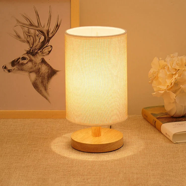 Linen Table Lamp with Wooden Base Dimmable LED Bedside Lamp with Remote Control and Touch Switch USB Powered Japandi Style for Bedroom | Living Room