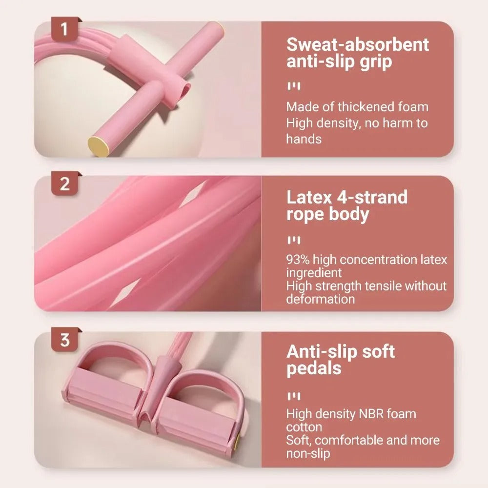 Pedal Resistance Band Four Tube Latex Sit Up Pull Rope with Foam Handles and Non Slip Foot Pedals Home Workout Trainer for Abdominal | Arm and Leg
