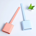 Silicone Toilet Brush with Holder Flexible Flat Brush Head Quick Drying Hygienic Toilet Cleaning Brush Standing or Wall Mounted for Bathroom
