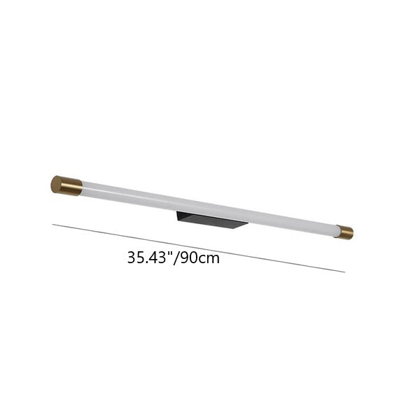 Slim LED Tube Wall Light Minimalist Aluminium Vanity Bar Mirror Lamp with Brass Tone End Caps for Bathroom | Bedroom and Living Room