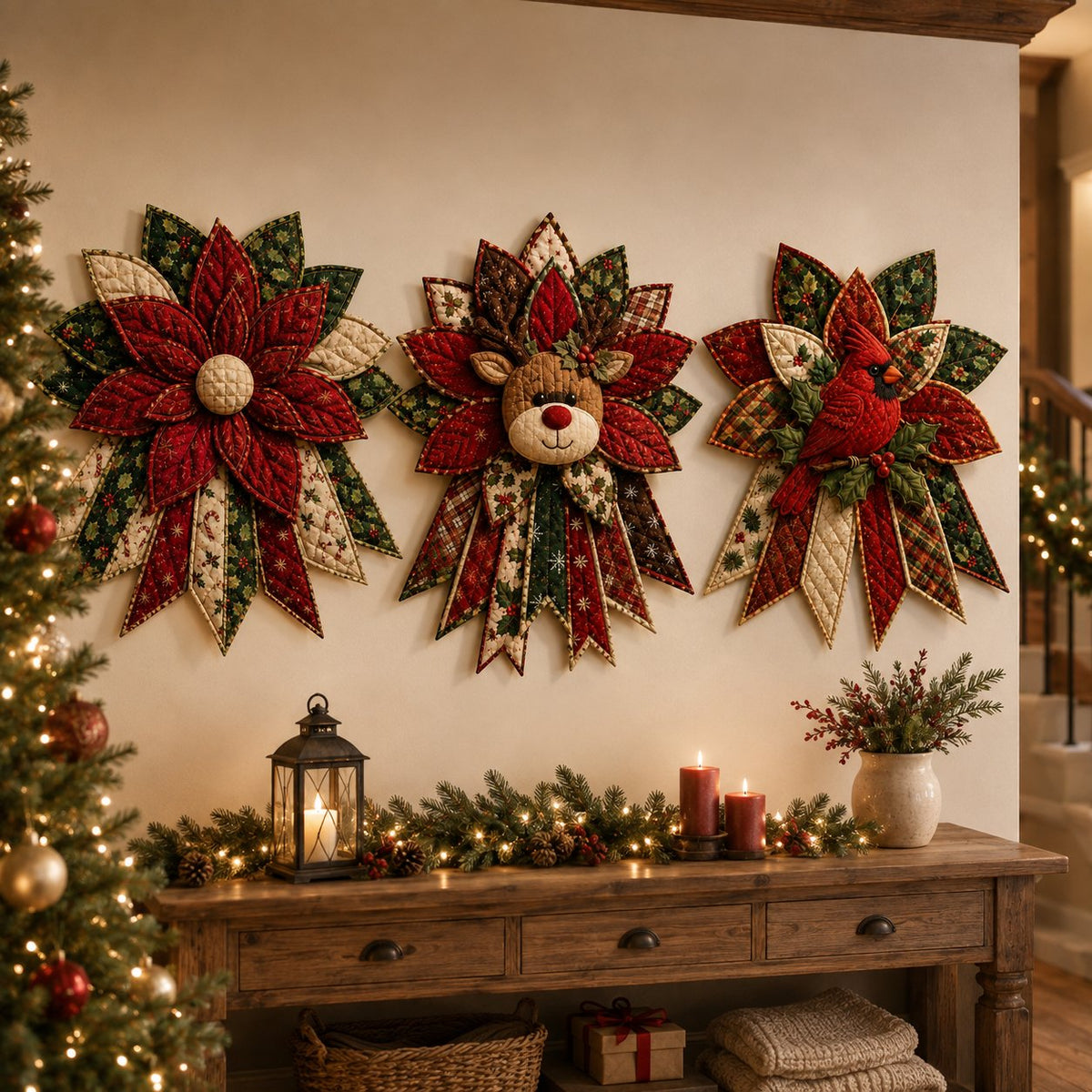 Christmas Door Hanger Sewing Kit Quilted Patchwork Wall Hanging DIY Craft Kit with Fabric | Templates and Instructions for Beginners