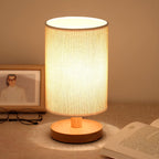 Linen Table Lamp with Wooden Base Dimmable LED Bedside Lamp with Remote Control and Touch Switch USB Powered Japandi Style for Bedroom | Living Room