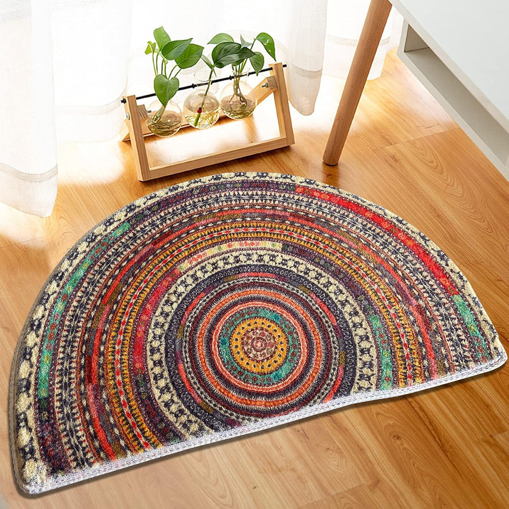 Half Moon Doormat Boho Mandala Entrance Mat Non Slip Absorbent Thin Door Mat for Hallway | Porch and Bathroom