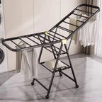 Folding Clothes Drying Rack on Wheels Freestanding Metal Laundry Airer with Wing Rails Indoor and Outdoor Clothes Horse for Balcony | Bedroom