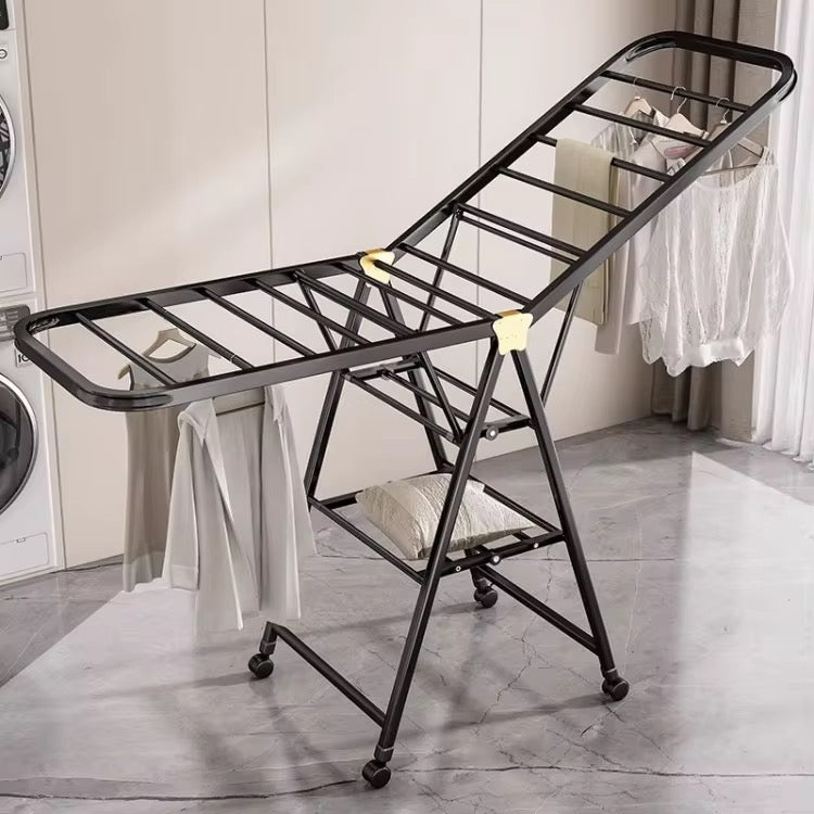 Folding Clothes Drying Rack on Wheels Freestanding Metal Laundry Airer with Wing Rails Indoor and Outdoor Clothes Horse for Balcony | Bedroom