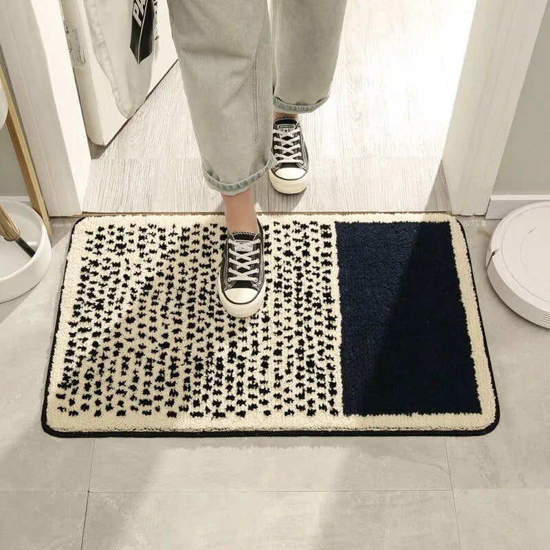 Abstract Bath Mat Tufted Non Slip Bathroom Rug Soft Absorbent Machine Washable Shower Mat with Colour Block Design for Bathroom and Bedroom