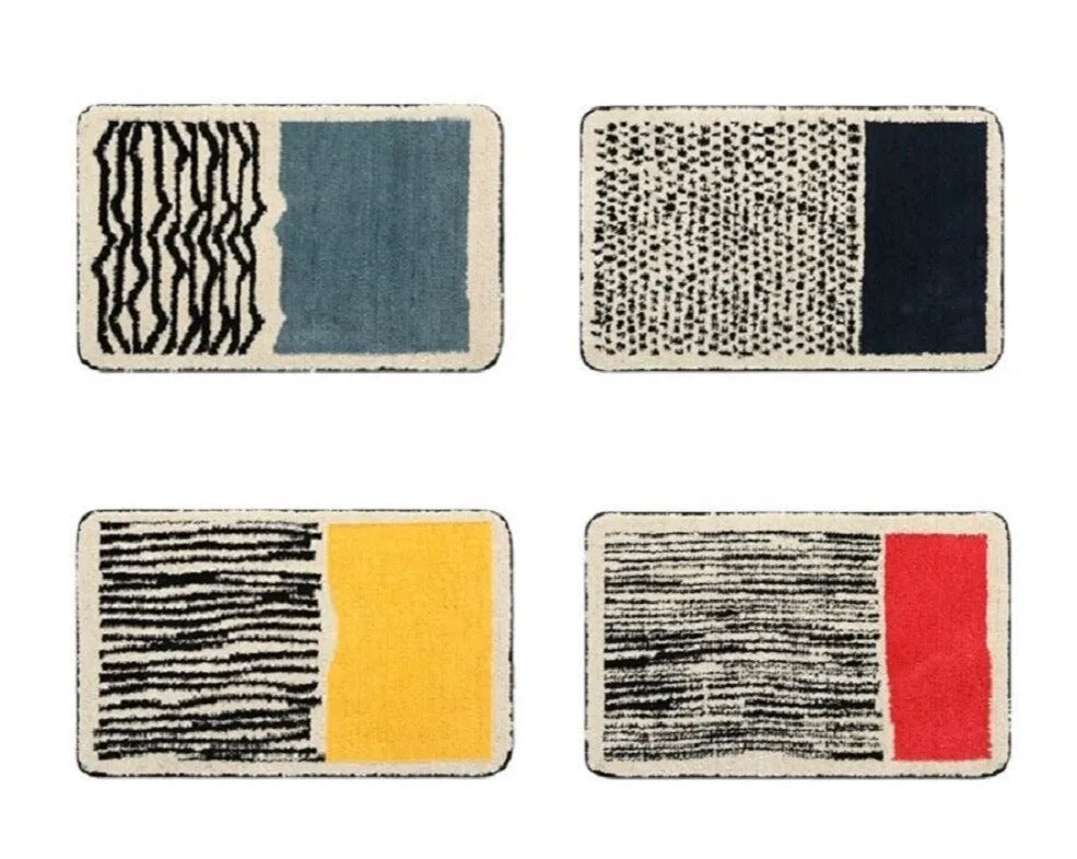 Abstract Bath Mat Tufted Non Slip Bathroom Rug Soft Absorbent Machine Washable Shower Mat with Colour Block Design for Bathroom and Bedroom