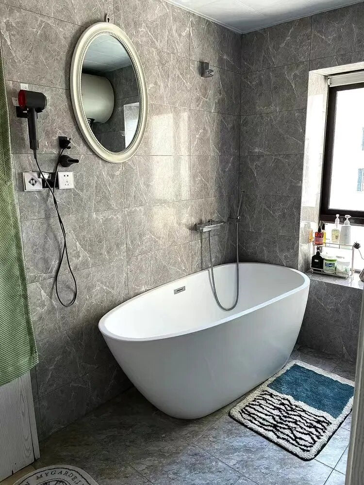 Abstract Bath Mat Tufted Non Slip Bathroom Rug Soft Absorbent Machine Washable Shower Mat with Colour Block Design for Bathroom and Bedroom