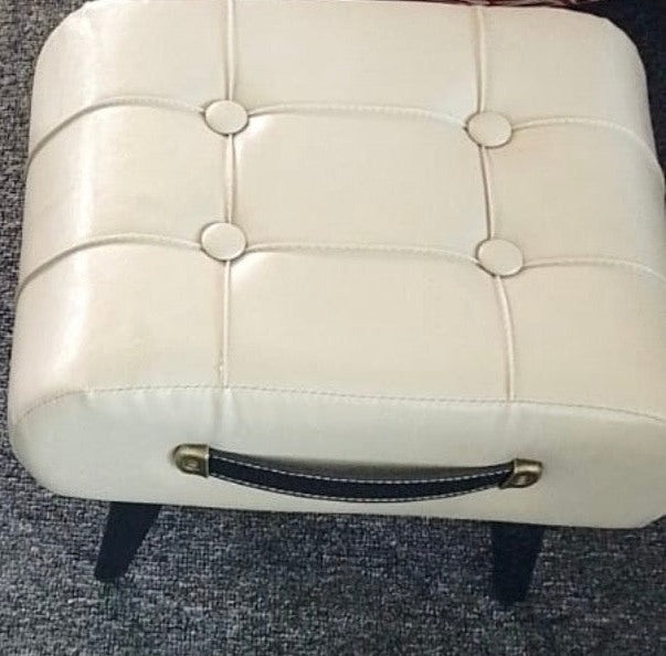 Faux Leather Footstool Button Tufted Foot Rest Ottoman with Carry Handle and Wooden Legs for Living Room | Bedroom and Office