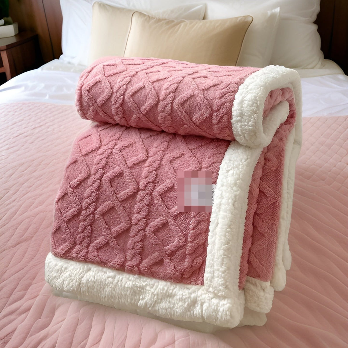 Sherpa Fleece Blanket Double Sided Cable Textured Flannel Throw with Fluffy Lining Warm Bed Blanket for Sofa | Bed and Armchair