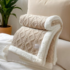 Sherpa Fleece Blanket Double Sided Cable Textured Flannel Throw with Fluffy Lining Warm Bed Blanket for Sofa | Bed and Armchair