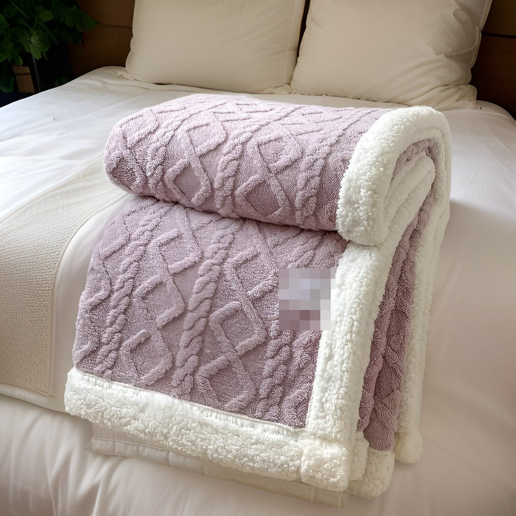 Sherpa Fleece Blanket Double Sided Cable Textured Flannel Throw with Fluffy Lining Warm Bed Blanket for Sofa | Bed and Armchair