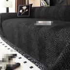 Herringbone Sofa Cover Woven Chenille Look Couch Throw with Fringe Non Slip Washable Furniture Protector for Sofa | Armchair and Bed