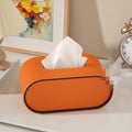 Leather Tissue Box Cover Oval Tissue Holder with Contrast Piping Modern Tissue Dispenser for Living Room | Bedroom and Office Desk