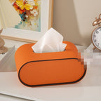 Leather Tissue Box Cover Oval Tissue Holder with Contrast Piping Modern Tissue Dispenser for Living Room | Bedroom and Office Desk