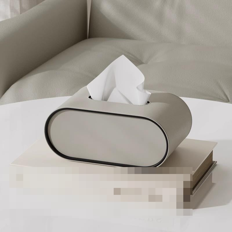 Leather Tissue Box Cover Oval Tissue Holder with Contrast Piping Modern Tissue Dispenser for Living Room | Bedroom and Office Desk