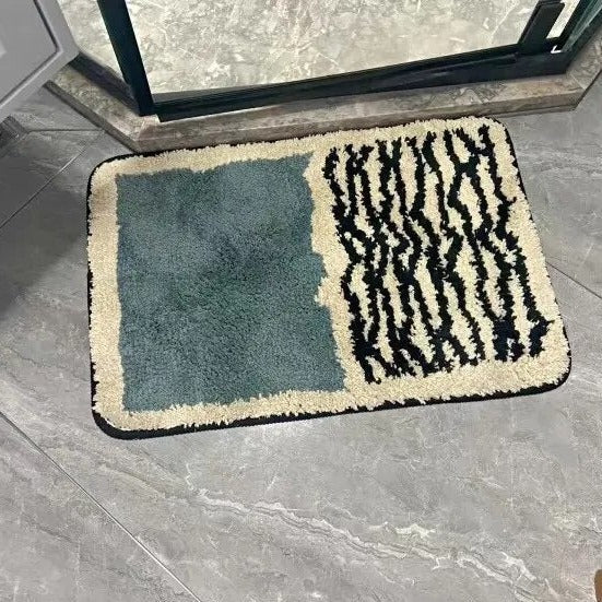 Abstract Bath Mat Tufted Non Slip Bathroom Rug Soft Absorbent Machine Washable Shower Mat with Colour Block Design for Bathroom and Bedroom