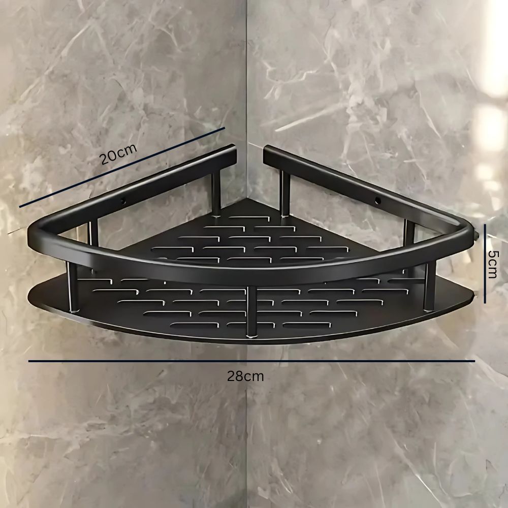 Corner Shower Shelf Self Adhesive Aluminium Bathroom Caddy No Drill Wall Mounted Storage Rack with Hook for Shower | Bathroom and Kitchen