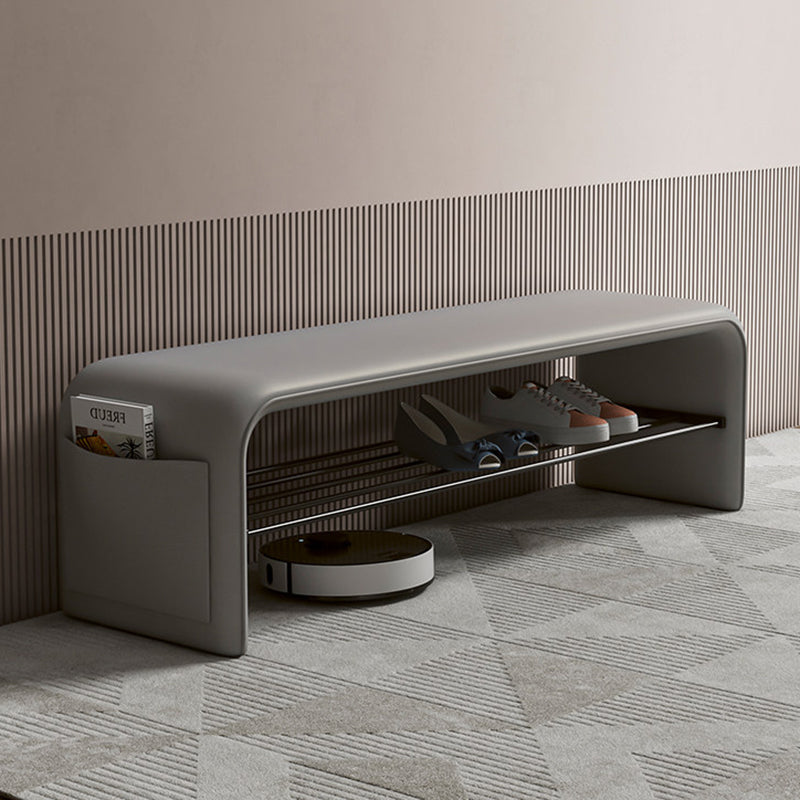 Faux Leather Shoe Bench with Storage Shelf Carbon Steel Entryway Bench Upholstered Hallway Seat with Side Pocket for Entryway and Bedroom