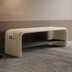 Faux Leather Shoe Bench with Storage Shelf Carbon Steel Entryway Bench Upholstered Hallway Seat with Side Pocket for Entryway and Bedroom