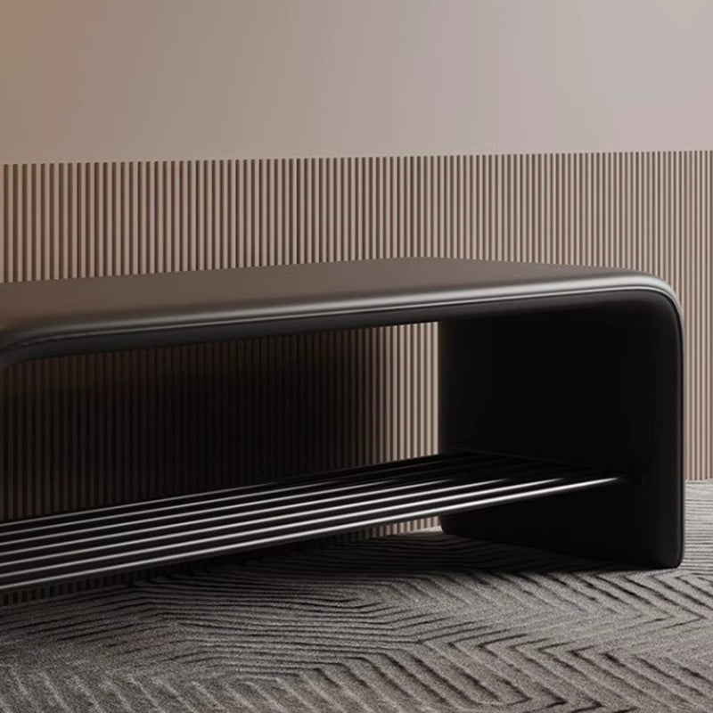 Faux Leather Shoe Bench with Storage Shelf Carbon Steel Entryway Bench Upholstered Hallway Seat with Side Pocket for Entryway and Bedroom