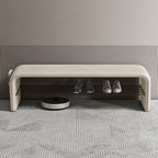 Faux Leather Shoe Bench with Storage Shelf Carbon Steel Entryway Bench Upholstered Hallway Seat with Side Pocket for Entryway and Bedroom