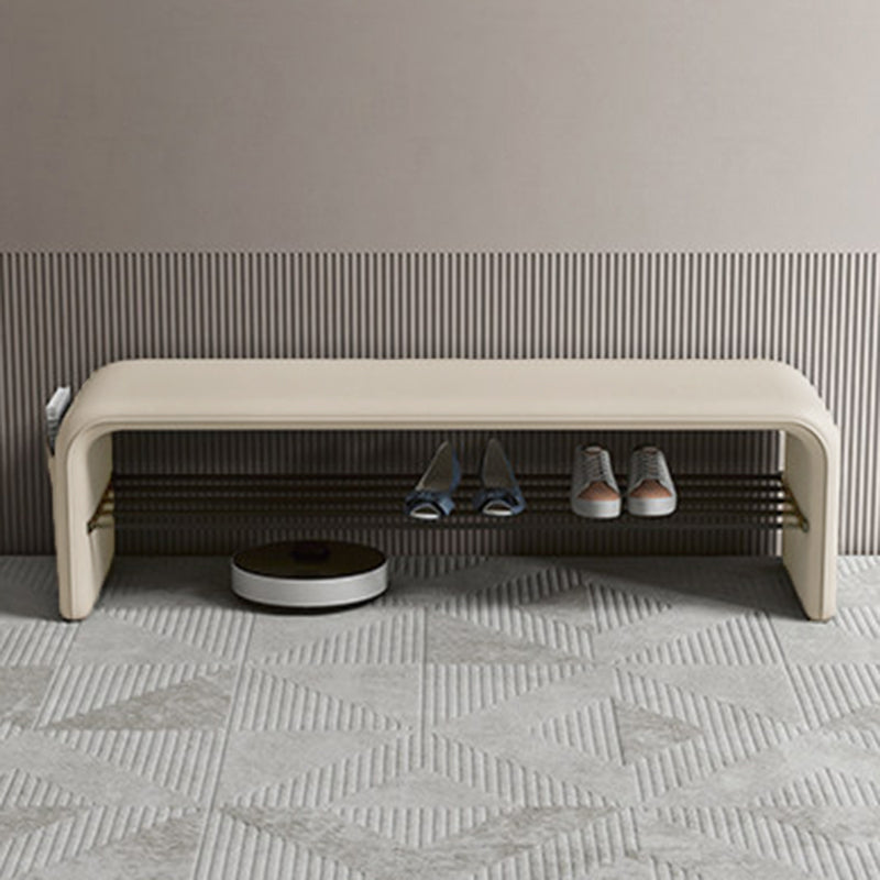 Faux Leather Shoe Bench with Storage Shelf Carbon Steel Entryway Bench Upholstered Hallway Seat with Side Pocket for Entryway and Bedroom