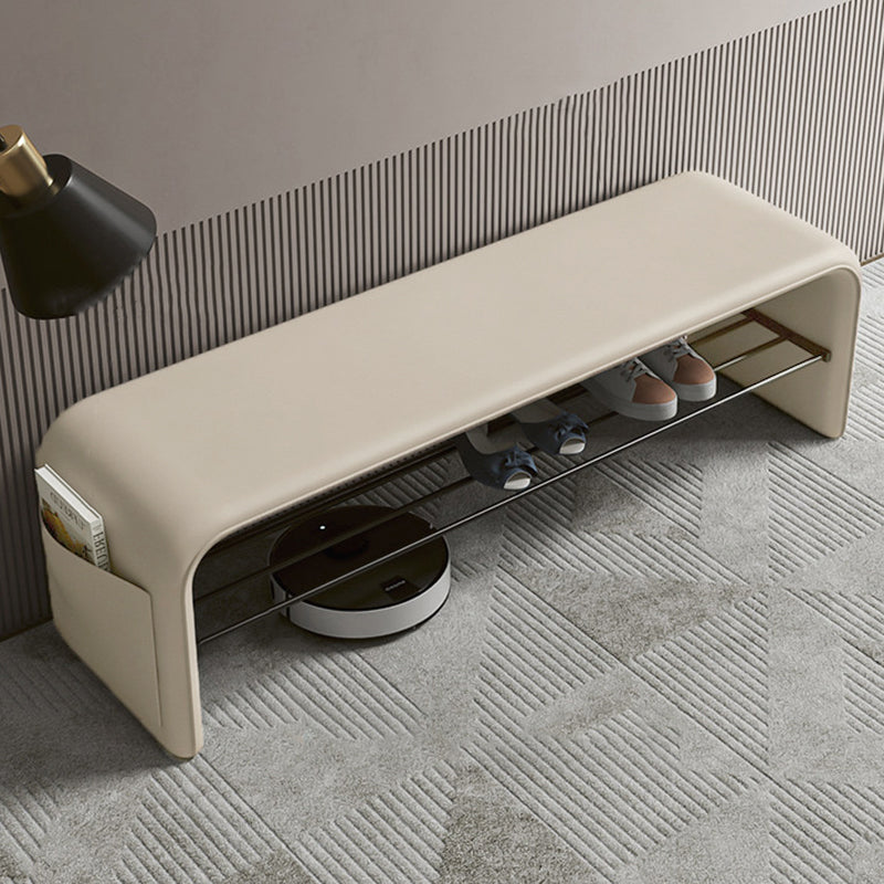 Faux Leather Shoe Bench with Storage Shelf Carbon Steel Entryway Bench Upholstered Hallway Seat with Side Pocket for Entryway and Bedroom