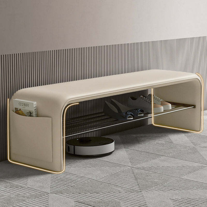 Faux Leather Shoe Bench with Storage Shelf Carbon Steel Entryway Bench Upholstered Hallway Seat with Side Pocket for Entryway and Bedroom