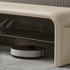 Faux Leather Shoe Bench with Storage Shelf Carbon Steel Entryway Bench Upholstered Hallway Seat with Side Pocket for Entryway and Bedroom