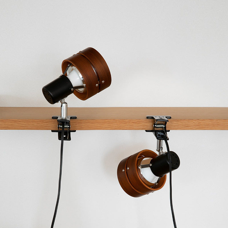 Wooden Clip On Spotlight Japanese Style Clamp Lamp Adjustable Wood and Metal Reading Light for Bedside | Shelf and Desk