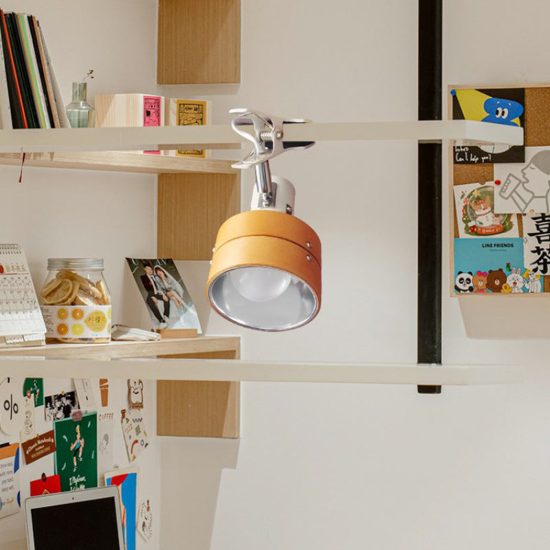 Wooden Clip On Spotlight Japanese Style Clamp Lamp Adjustable Wood and Metal Reading Light for Bedside | Shelf and Desk