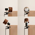 Wooden Clip On Spotlight Japanese Style Clamp Lamp Adjustable Wood and Metal Reading Light for Bedside | Shelf and Desk