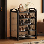 Rattan Shoe Rack Vintage Tiered Shoe Storage Shelf Bamboo Frame with Woven Rattan Side Panels and Handles for Hallway | Entryway and Living Room