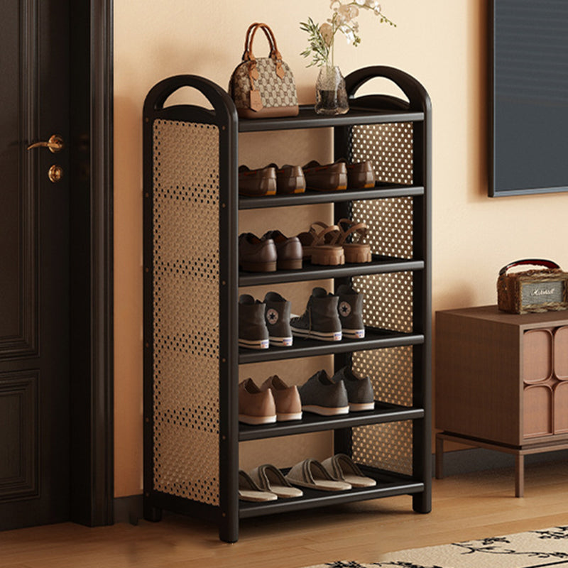 Rattan Shoe Rack Vintage Tiered Shoe Storage Shelf Bamboo Frame with Woven Rattan Side Panels and Handles for Hallway | Entryway and Living Room