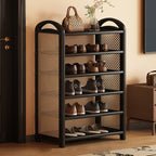 Rattan Shoe Rack Vintage Tiered Shoe Storage Shelf Bamboo Frame with Woven Rattan Side Panels and Handles for Hallway | Entryway and Living Room