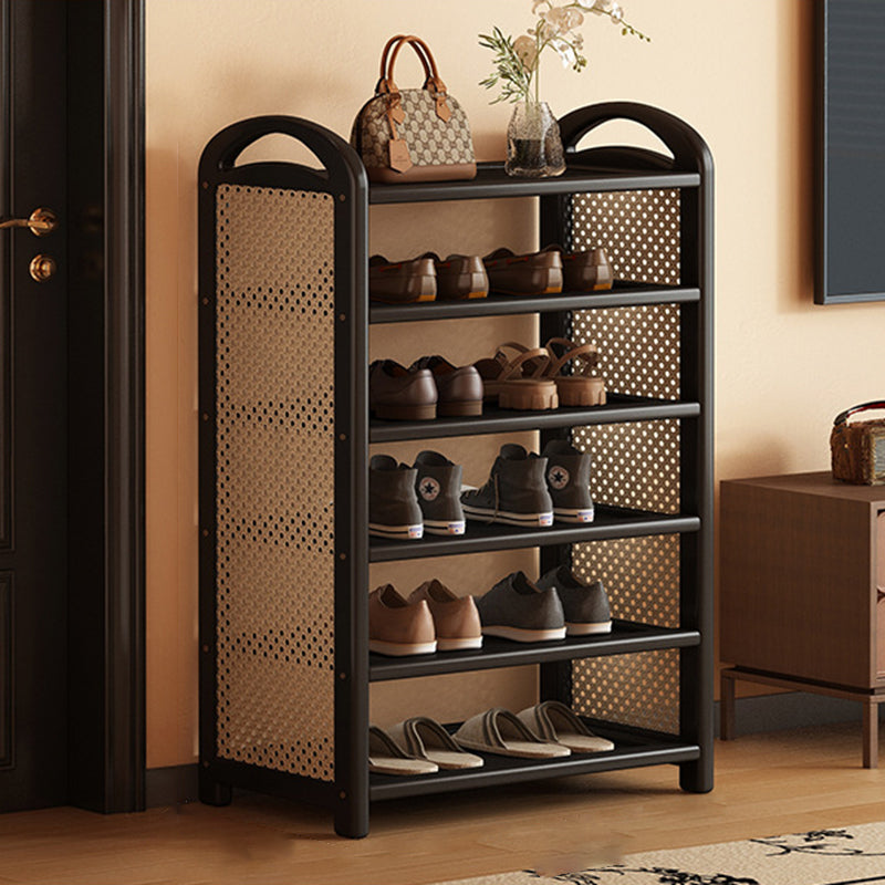 Rattan Shoe Rack Vintage Tiered Shoe Storage Shelf Bamboo Frame with Woven Rattan Side Panels and Handles for Hallway | Entryway and Living Room