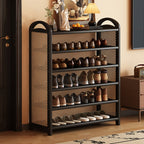 Rattan Shoe Rack Vintage Tiered Shoe Storage Shelf Bamboo Frame with Woven Rattan Side Panels and Handles for Hallway | Entryway and Living Room