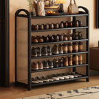 Rattan Shoe Rack Vintage Tiered Shoe Storage Shelf Bamboo Frame with Woven Rattan Side Panels and Handles for Hallway | Entryway and Living Room
