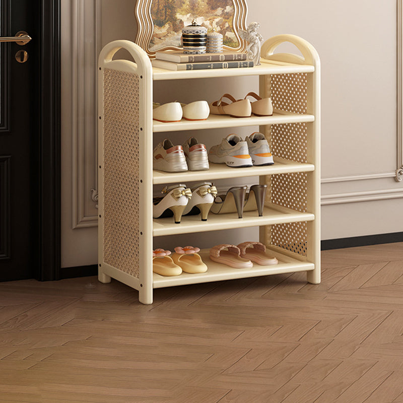 Rattan Shoe Rack Vintage Tiered Shoe Storage Shelf Bamboo Frame with Woven Rattan Side Panels and Handles for Hallway | Entryway and Living Room
